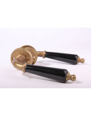 Türdrücker mit Drückerrosetten Bronze Antik mit schwarzen Porceleain 135mm